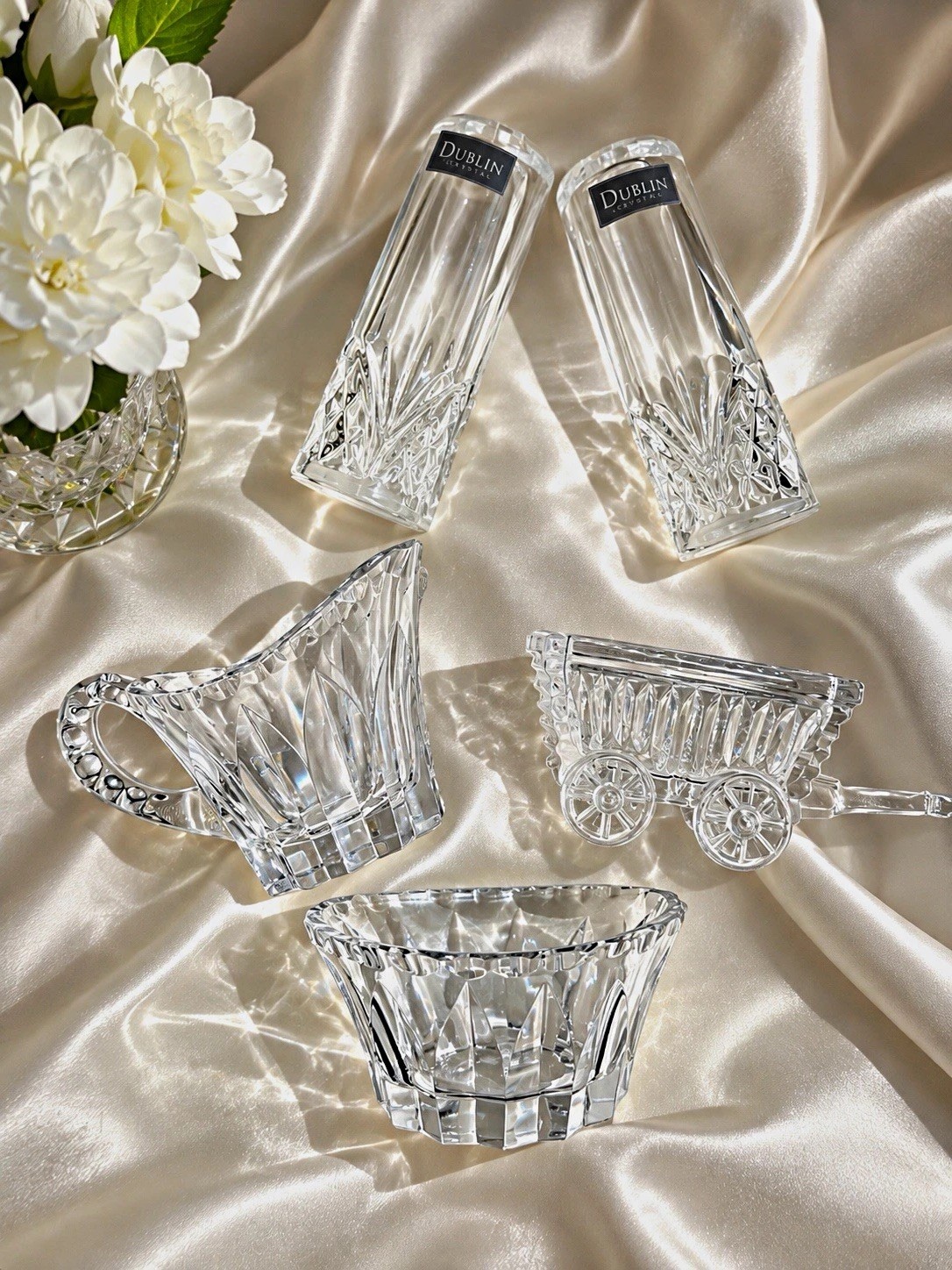 Dublin Collection Clear Glass Creamer & Sugar Set w/ Creamer and Sugar Bowl