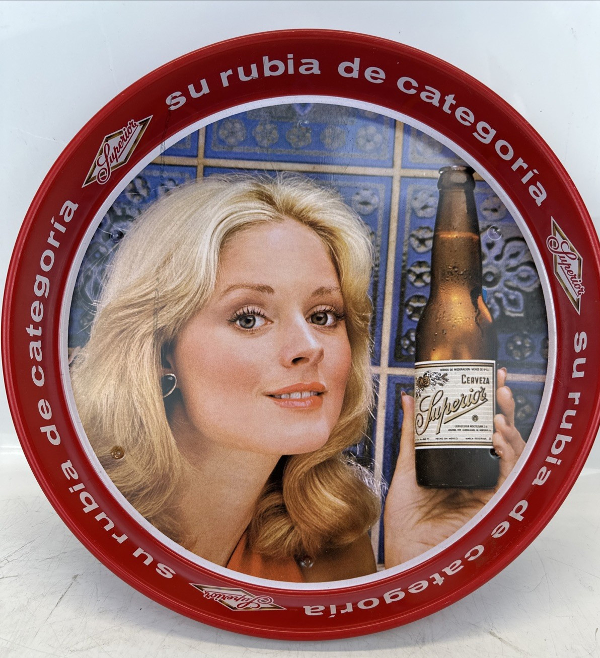 Superior Cerveza Moctezuma Tin Beer Tray 13” Vintage Service Tray Mexico