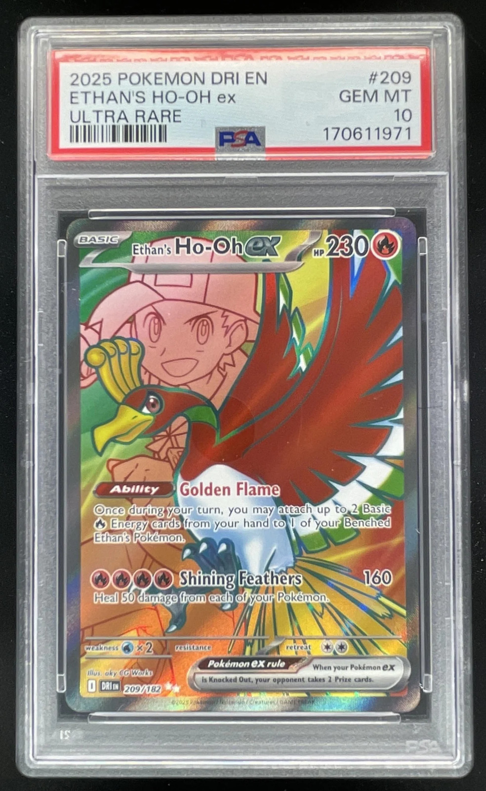 2025 Pokemon Destined Rivals #209/182 Ethan's Ho-Oh ex PSA 10