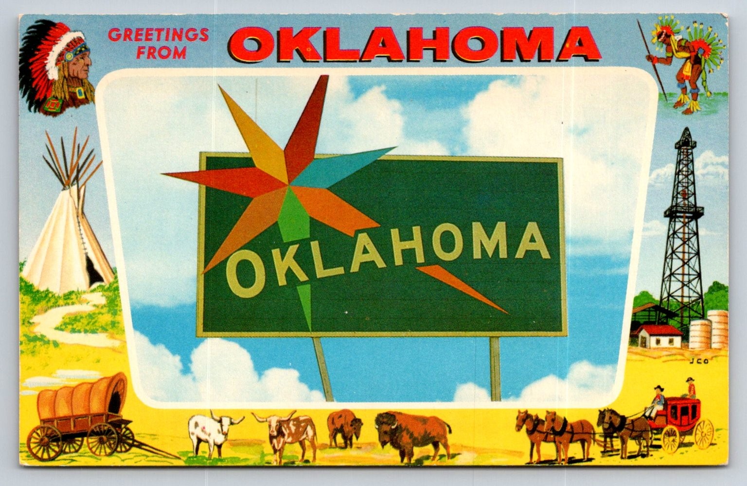 Greetings From Oklahoma Mirro-Krome Postcard 1968 State Souvenir Greetings From Oklahoma Mirro-Krome Postcard 1968 State Souvenir