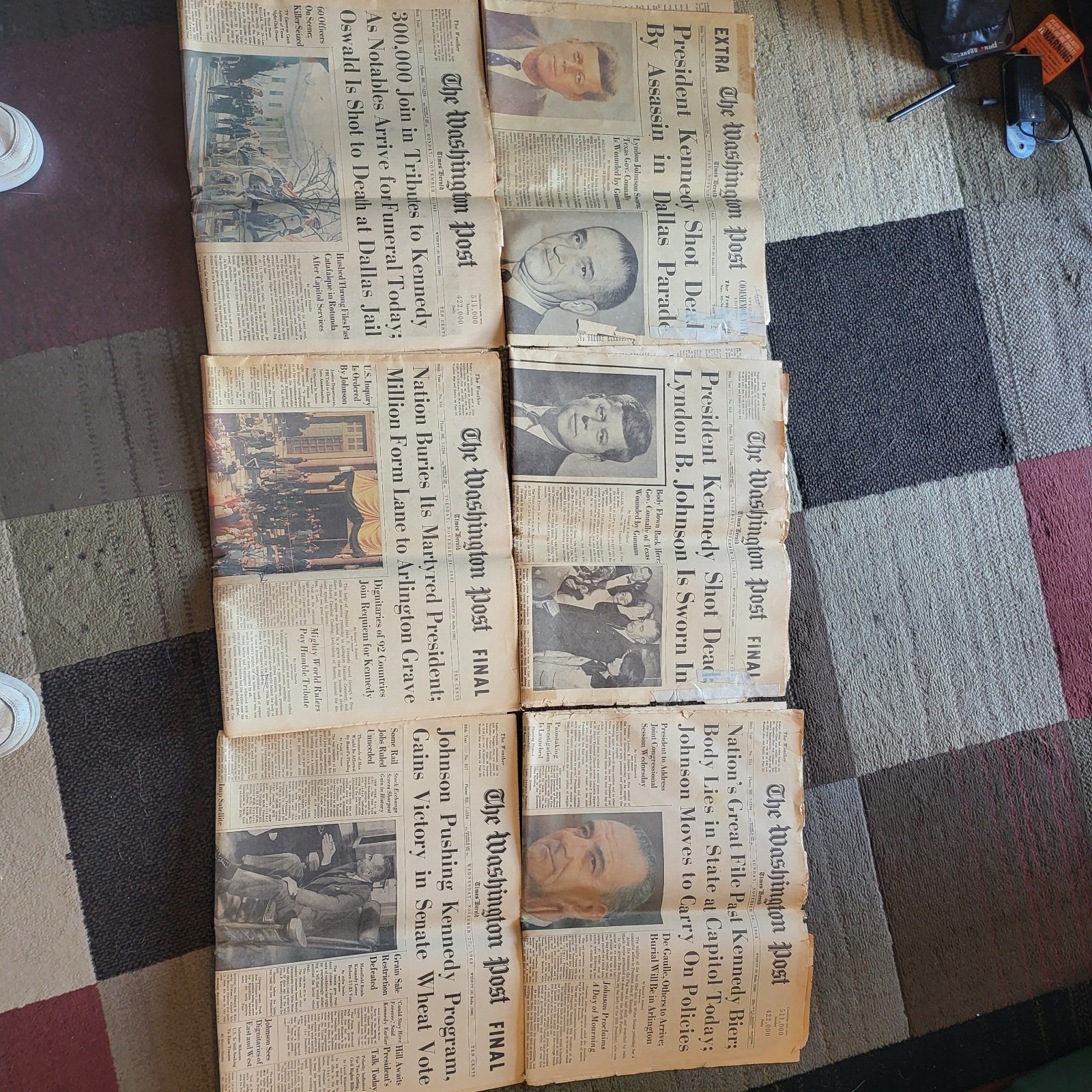 Washington Post newspapers, 6 papers from Nov 22nd to Nov 27th