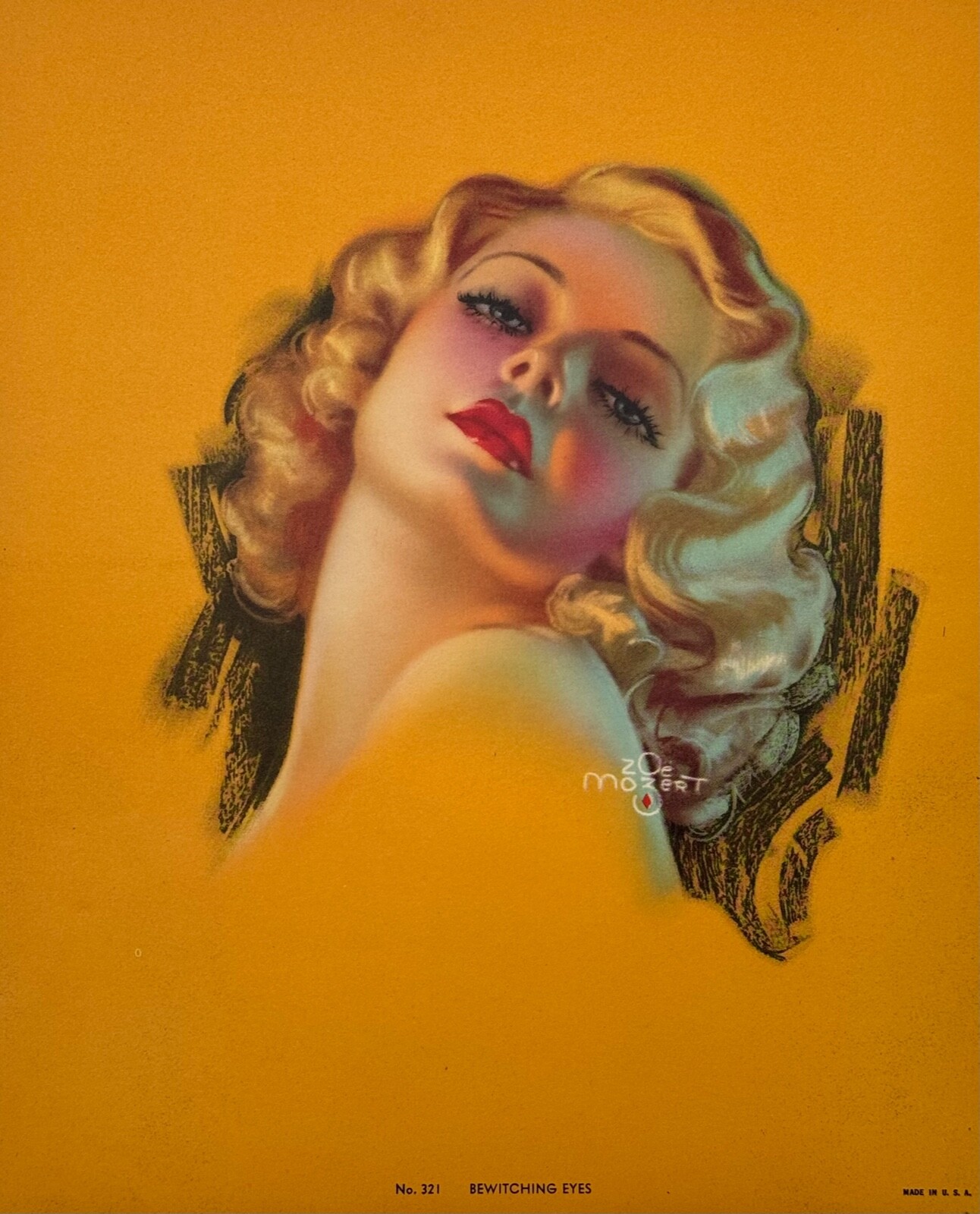 Vintage 1930s Zoe Mozert Art Deco Pin-Up Print Bewitching Eyes, Sultry Blonde
