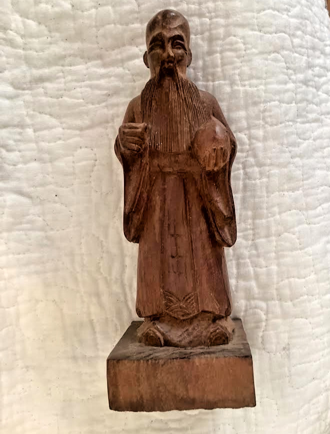 Asian Hand Carved Hard Wood Artisanal Figurine (7.5 iches tall)