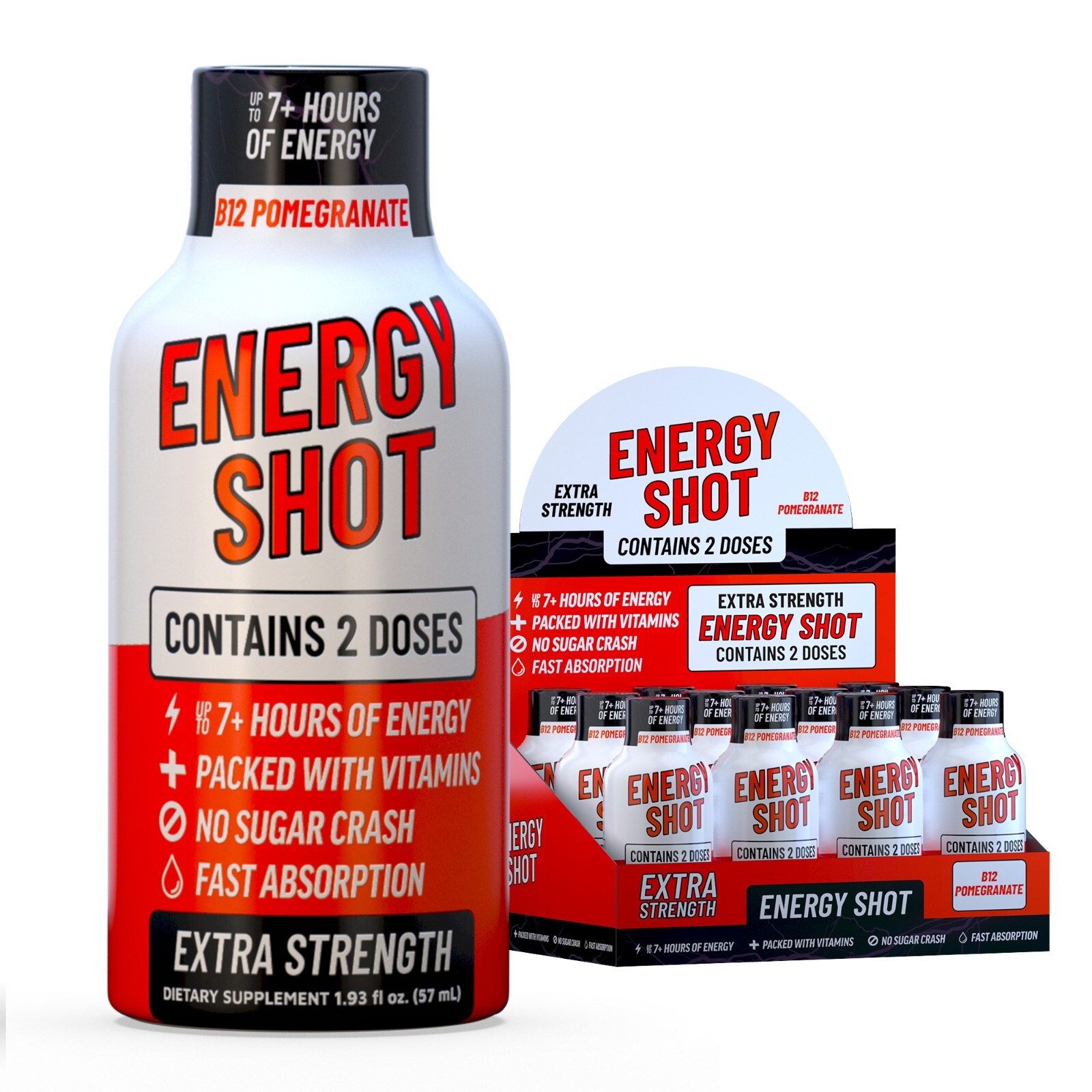 (12 Pack) GAQ B12 Energy Shots, Pomegranate, Energy Lasts Up to 7+ Hours