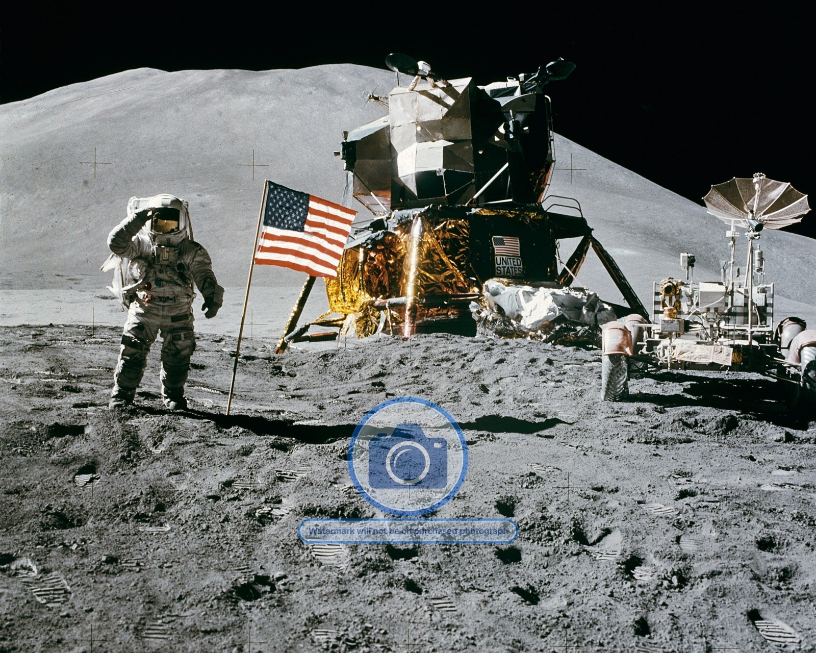 APOLLO 15 ASTRONAUT SALUTE UNITED STATES FLAG MOON 1971 8X10 PHOTO