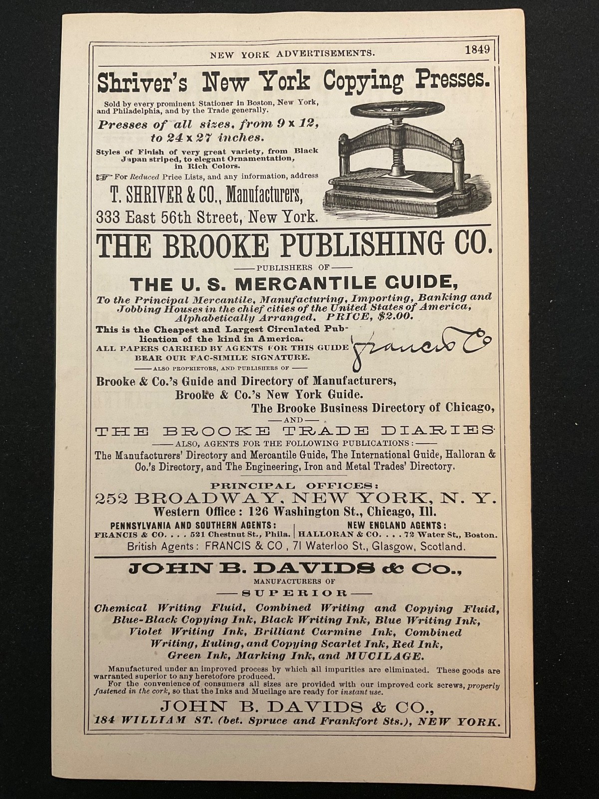1883 Antique Ad Page Shriver\'s Copying Press, Aetna Grate, Brooke Publishing, NY