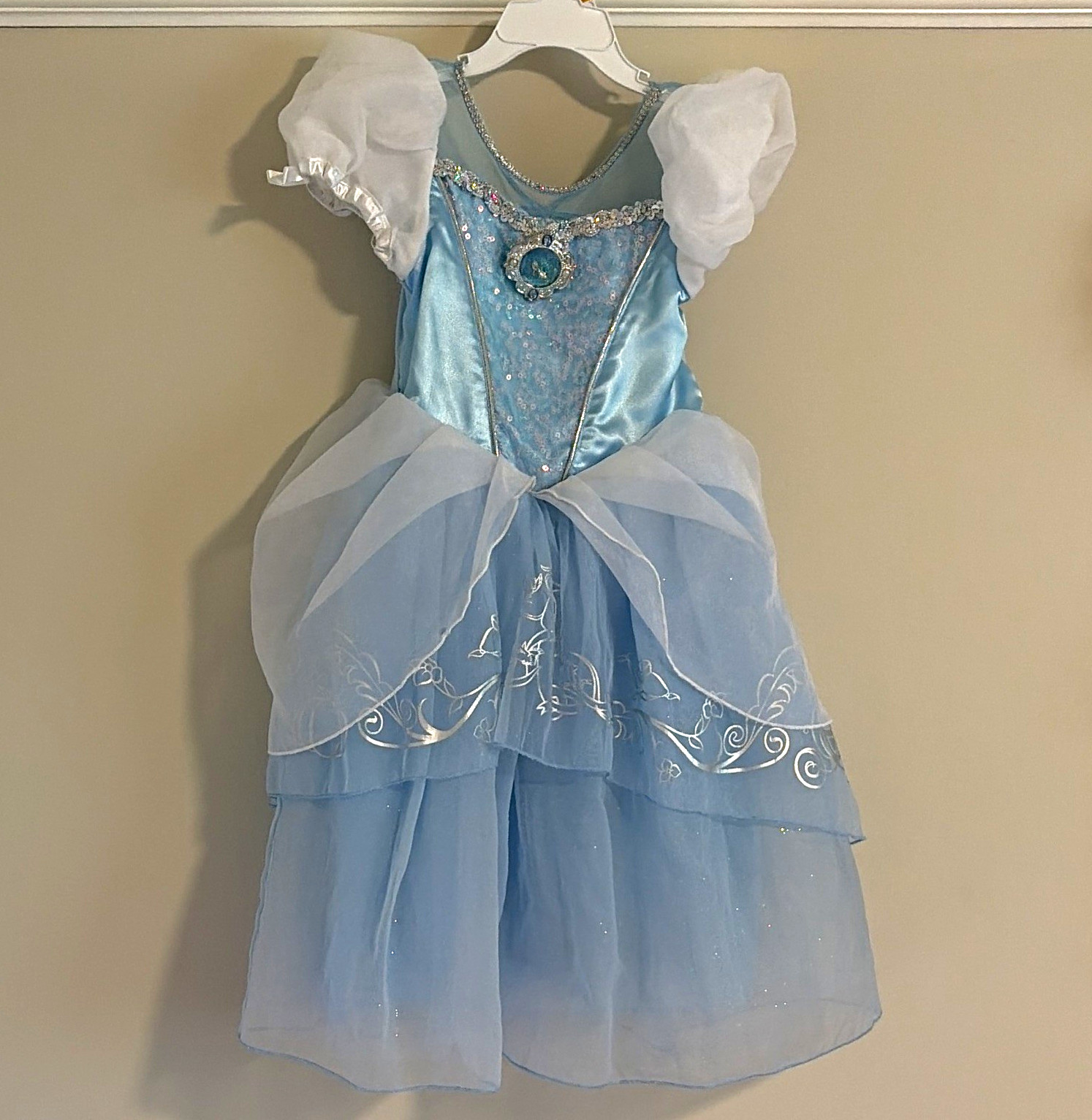Disney Cinderella Toddler Girl Costume Dress, Size 4, Blue/White Puff Sleeves