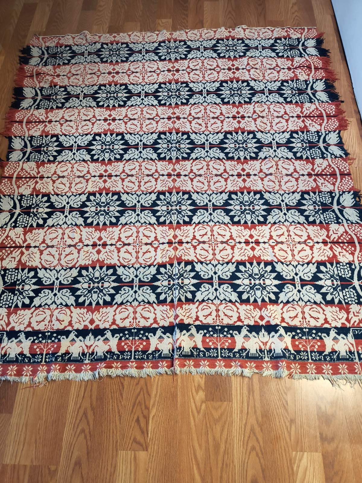 Antique 1851 Jacquard Coverlet John Long Holmes County Ohio 81 X 69 Antique 1851 Jacquard Coverlet John Long Holmes County Ohio 81 X 69