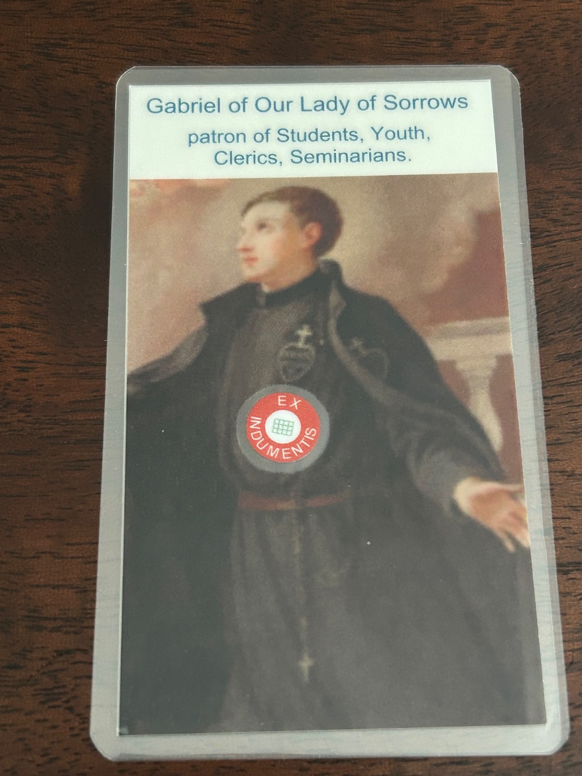 St. Gabriel of Our Lady of Sorrows 3rd  Class Relic Card  Patron Catholic Youth