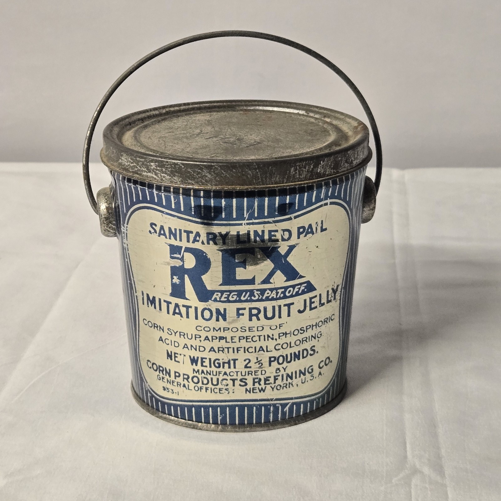 Vintage Rare REX Fruit Jelly Tin, Corn Prod. Refining Co. New York With Lid  E18