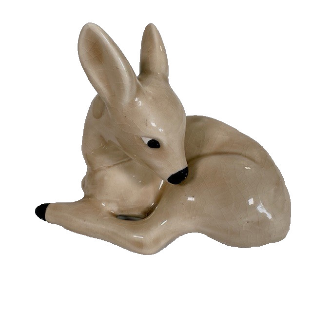 MCM Resting Fawn Deer Doe Figurine Stirna Porcelain Cream VTG
