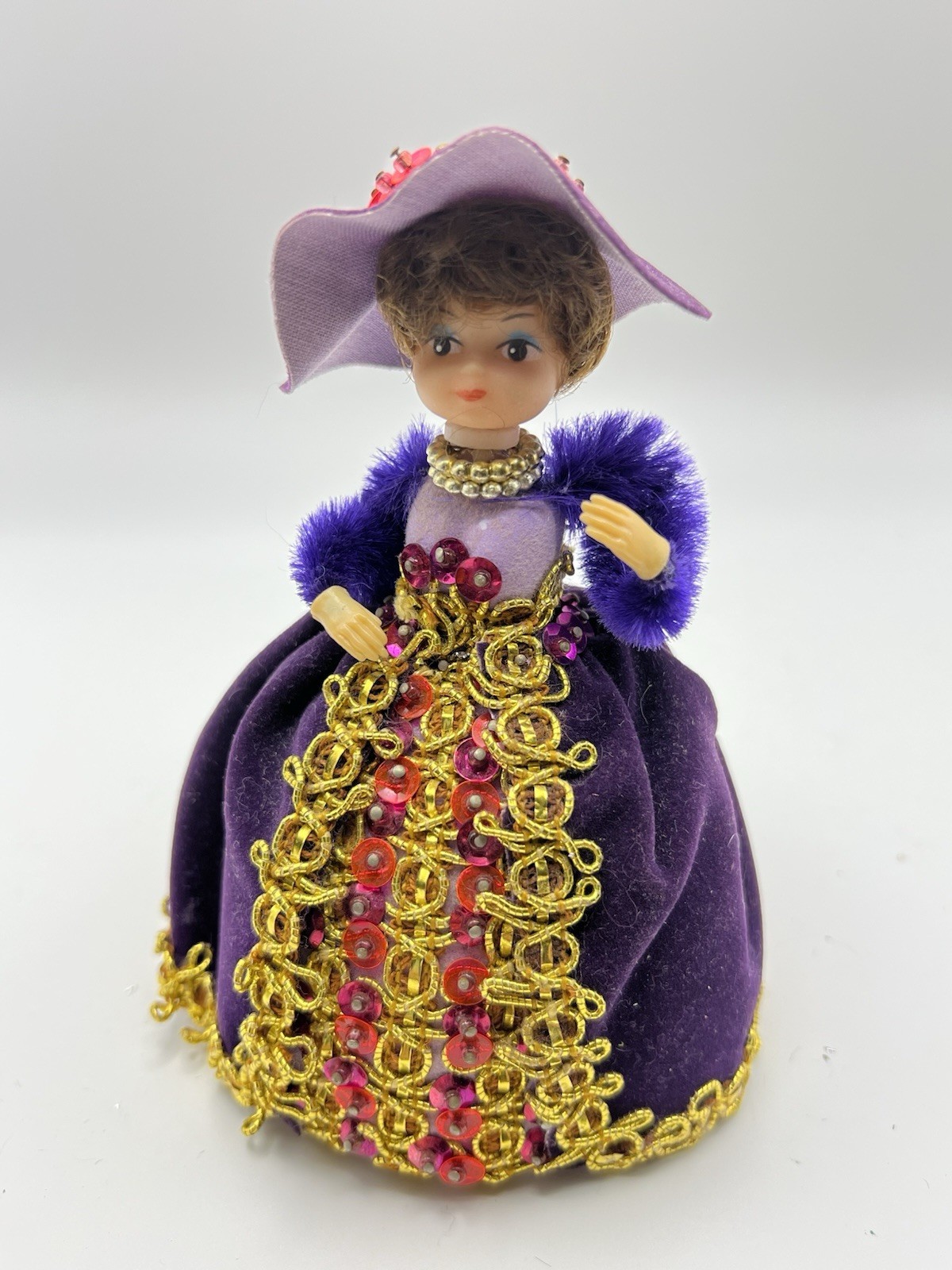 1970s Vintage Li’l Missy Beaded Doll 5in Purple Velvet Gold Trim Sequins