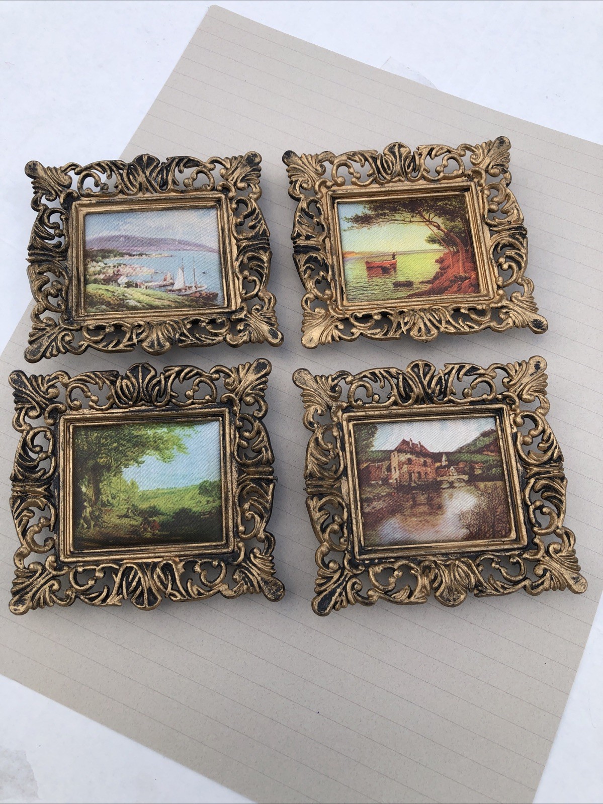 Fabric Padded Vintage Plastic Framed Country Scene Wall Hanging Made Hong Kong