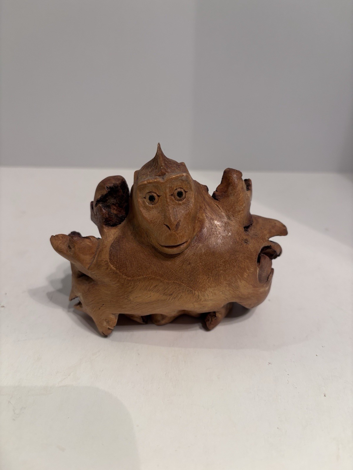 Handcarved Burl Wood Monkey Figurine