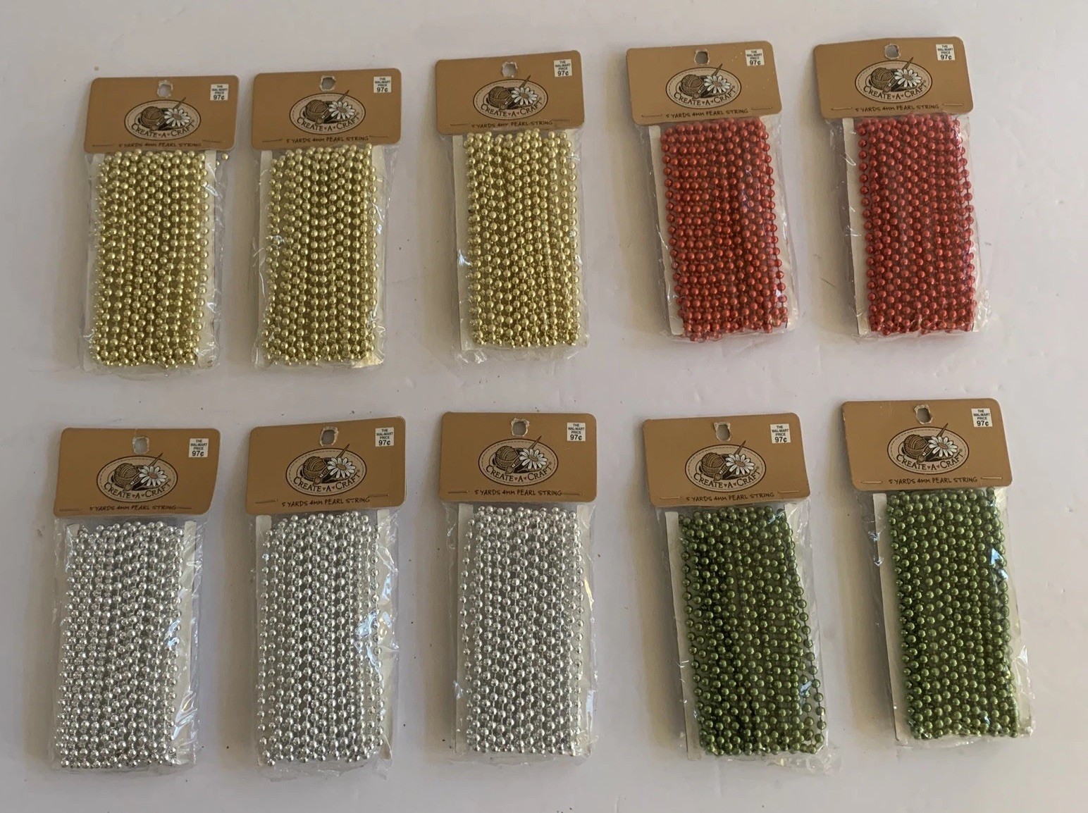 VTG Miniature Bead Garland Xmas Tree Gold Silver Red Green 15 Ft. Each Lot Of 10