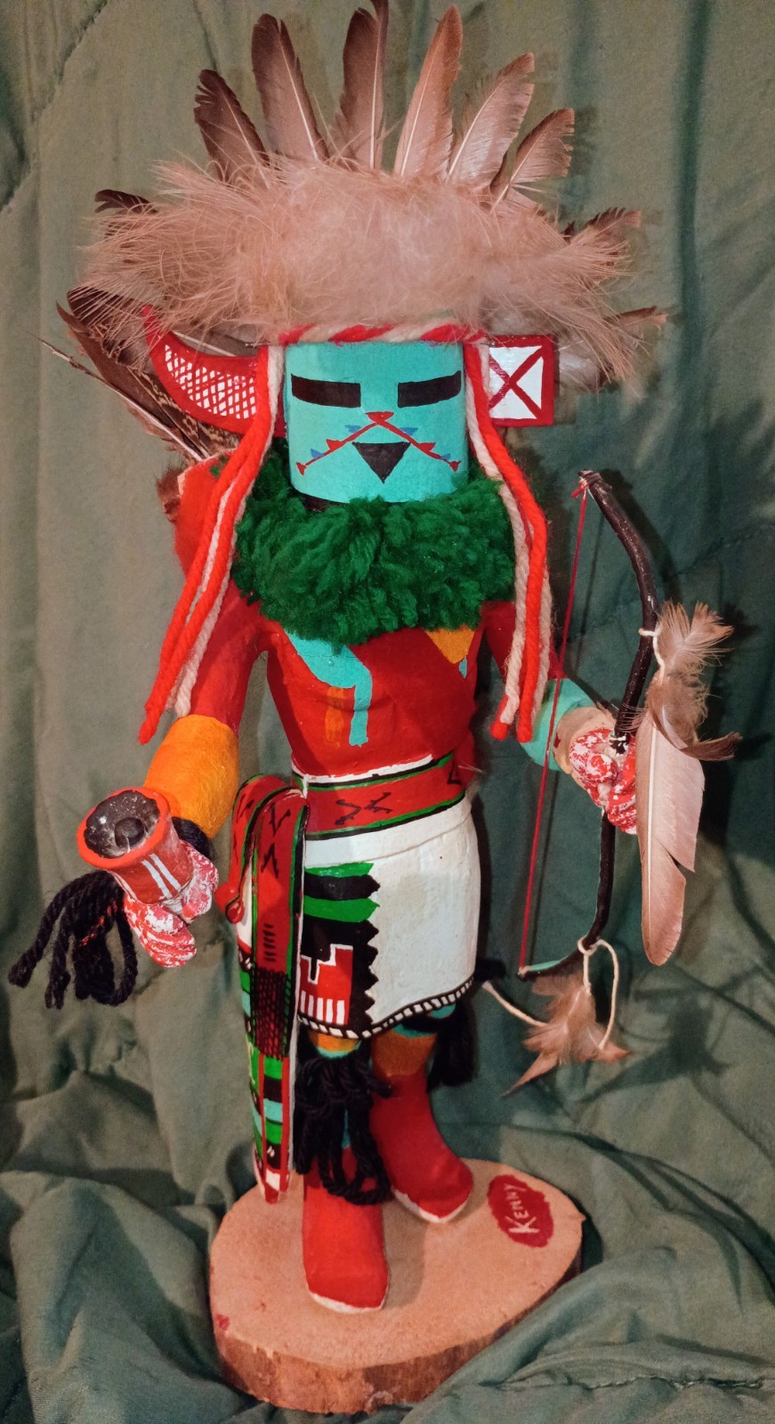 Vintage Hopi One Horn Kachina Signed Kenny Lucas Carving Circa 1970's 