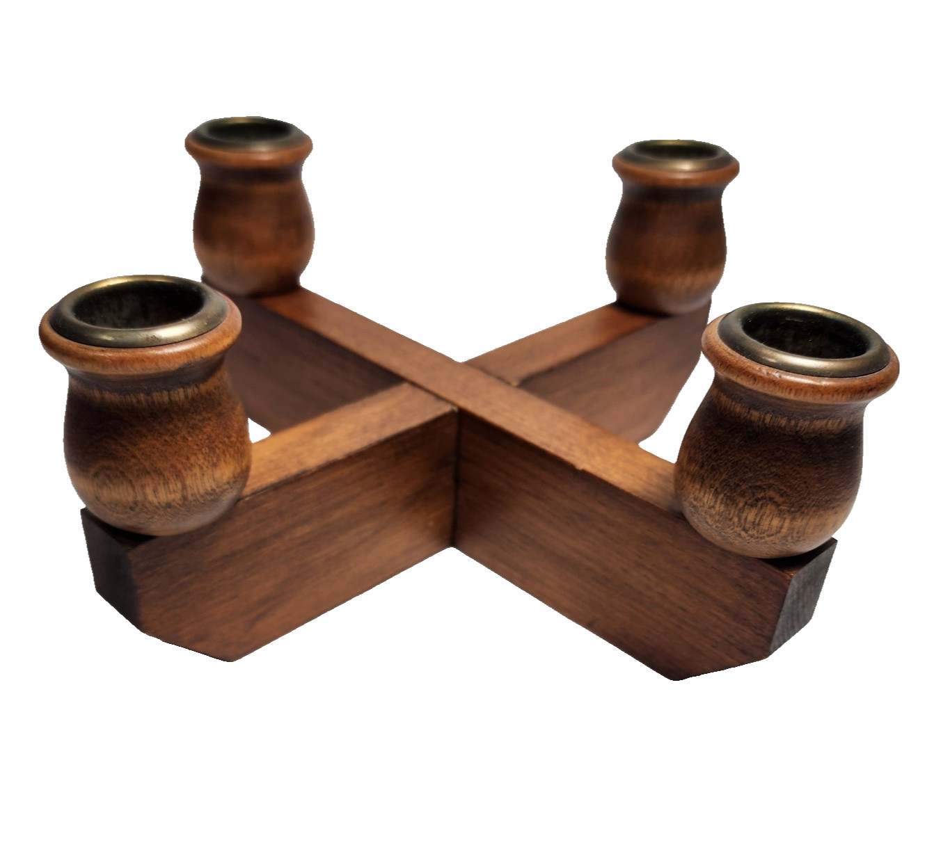 Vintage Wooden Candle Holder Interlocking Candelabra Stand MCM Holds 4 Candles Vintage Wooden Candle Holder Interlocking Candelabra Stand MCM Holds 4 Candles