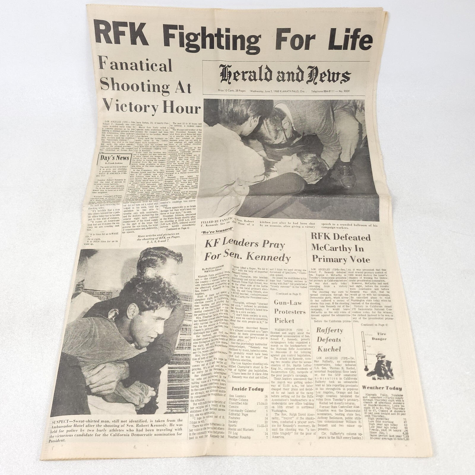 Herald News June 5 1968 RFK Fighting for Life Newspaper Herald News June 5 1968 RFK Fighting for Life Newspaper