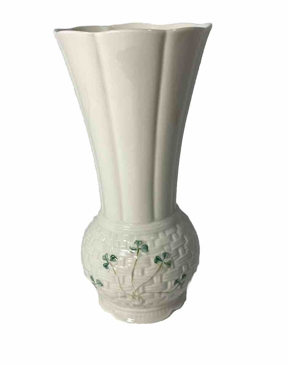 Beleek Vintage Blue Mark Listowel Basketweave with Shamrocks 8” Vase-Mint Beleek Vintage Blue Mark Listowel Basketweave with Shamrocks 8” Vase-Mint
