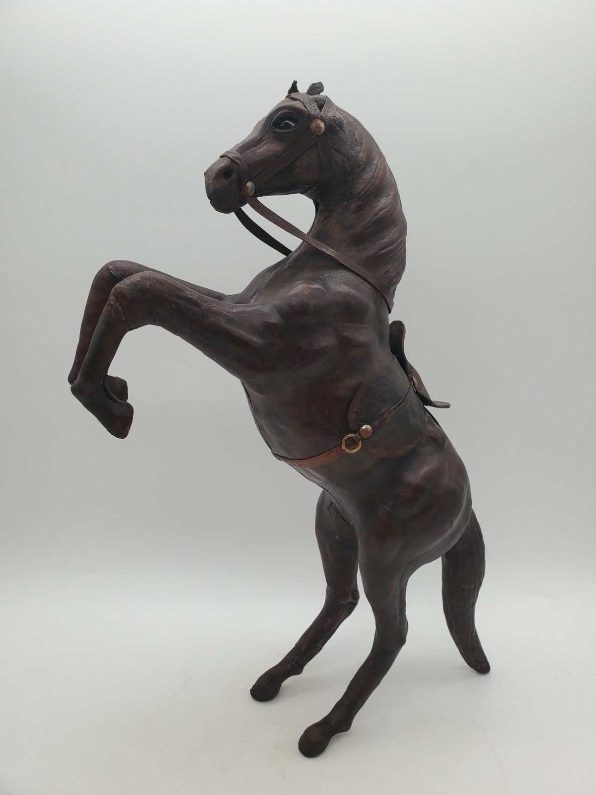 Leather Wrapped Horse Equestrian  Rearing Sculpture Statue Figurine 15