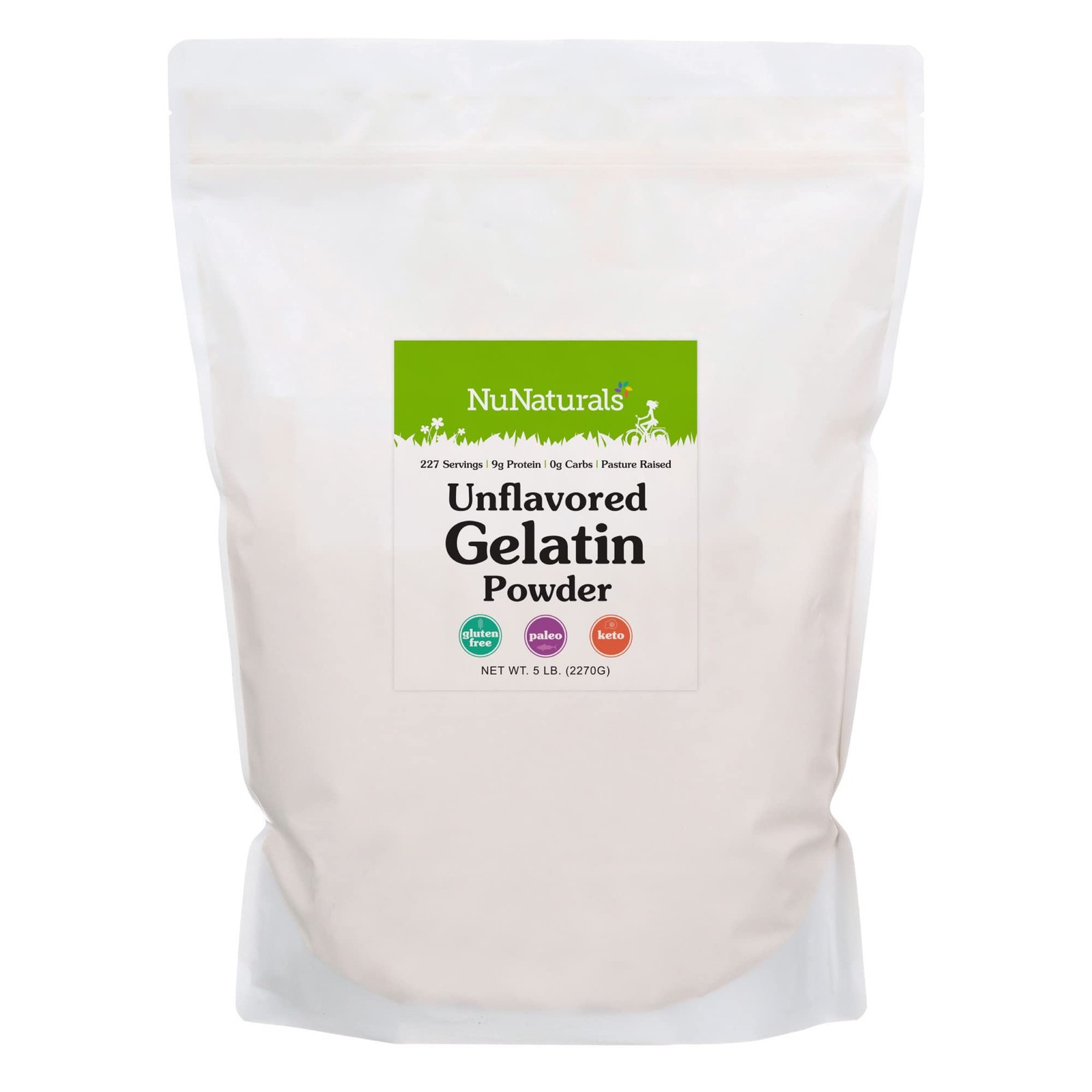 NuNaturals Unflavored Beef Gelatin Powder, Grass Fed, 80 Ounces (Pack of 1)