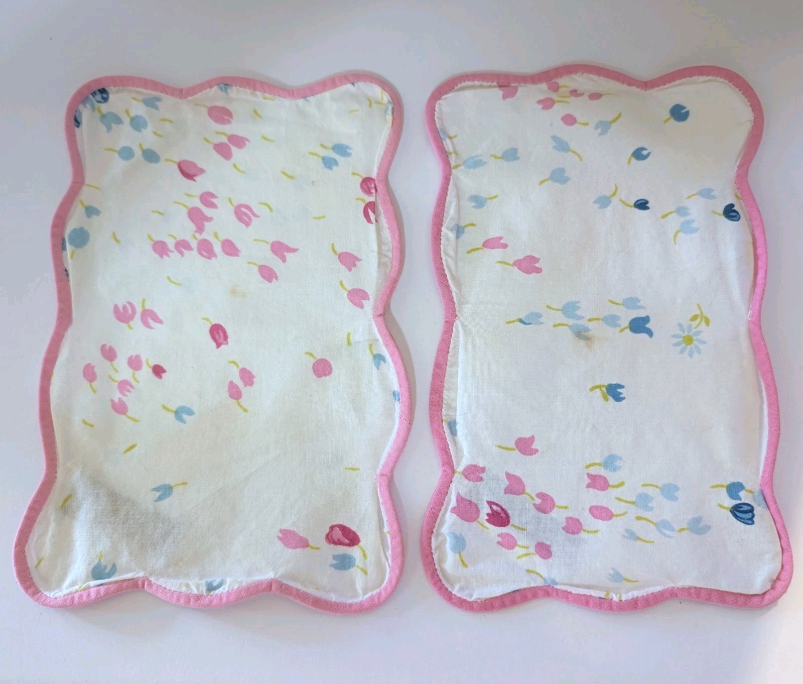 D. Porthault Paris Linen of Queens Cocktail Napkins Pair Tulips Pink Trim
