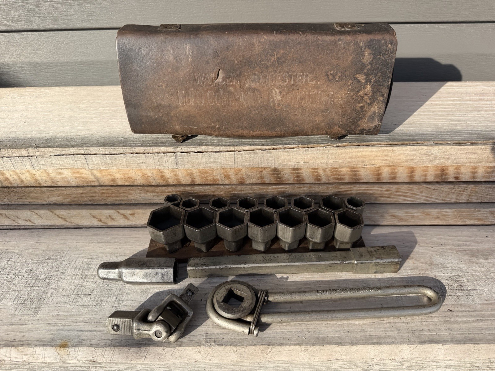 Walden Worcester Wrenches NO 6 Socket Set Tool Set Leather Case Pat 7/20/1919 Walden Worcester Wrenches NO 6 Socket Set Tool Set Leather Case Pat 7/20/1919