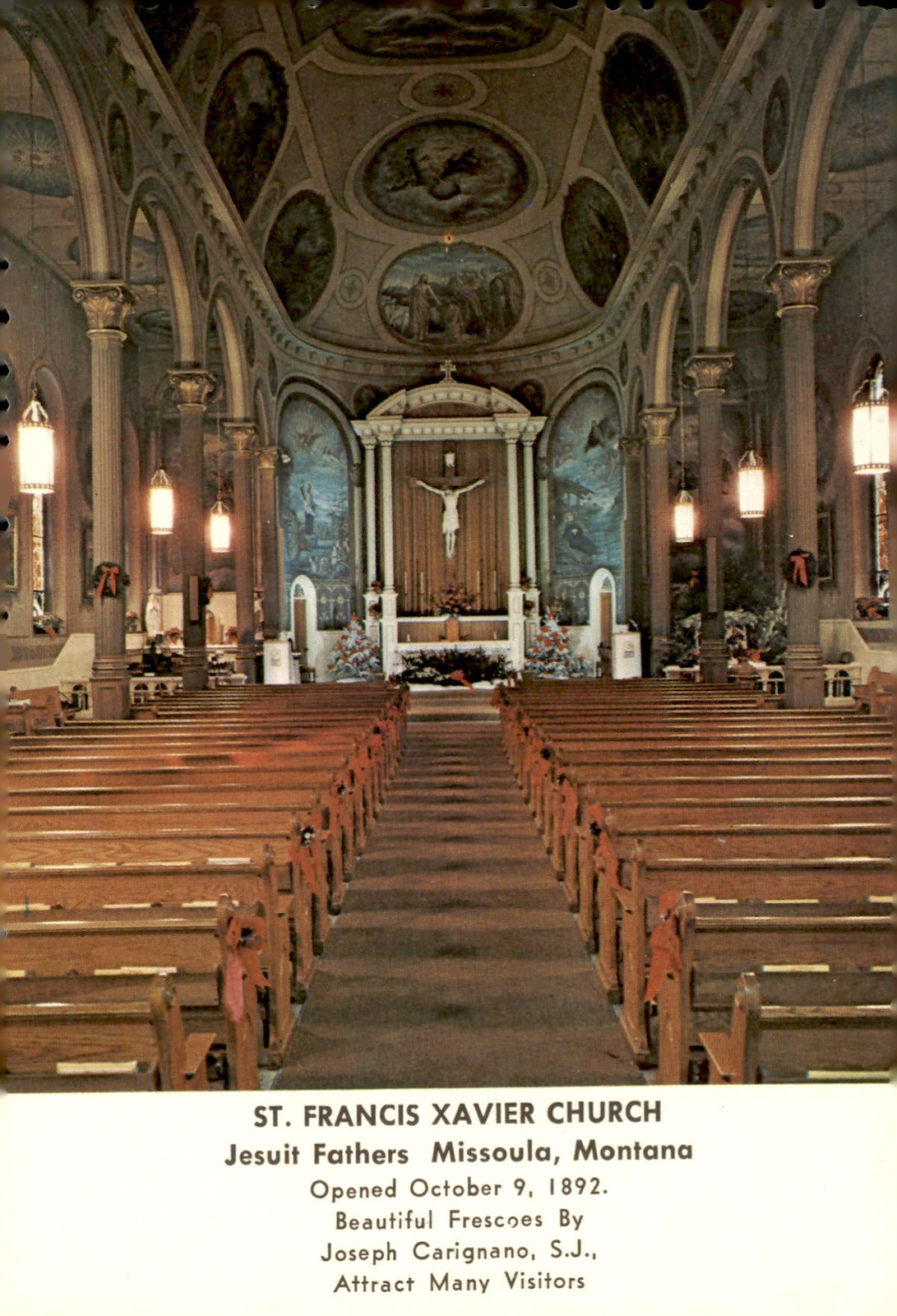 St. Francis Xavier Church, Missoula, Montana, 1892, frescoes, Joseph Postcard