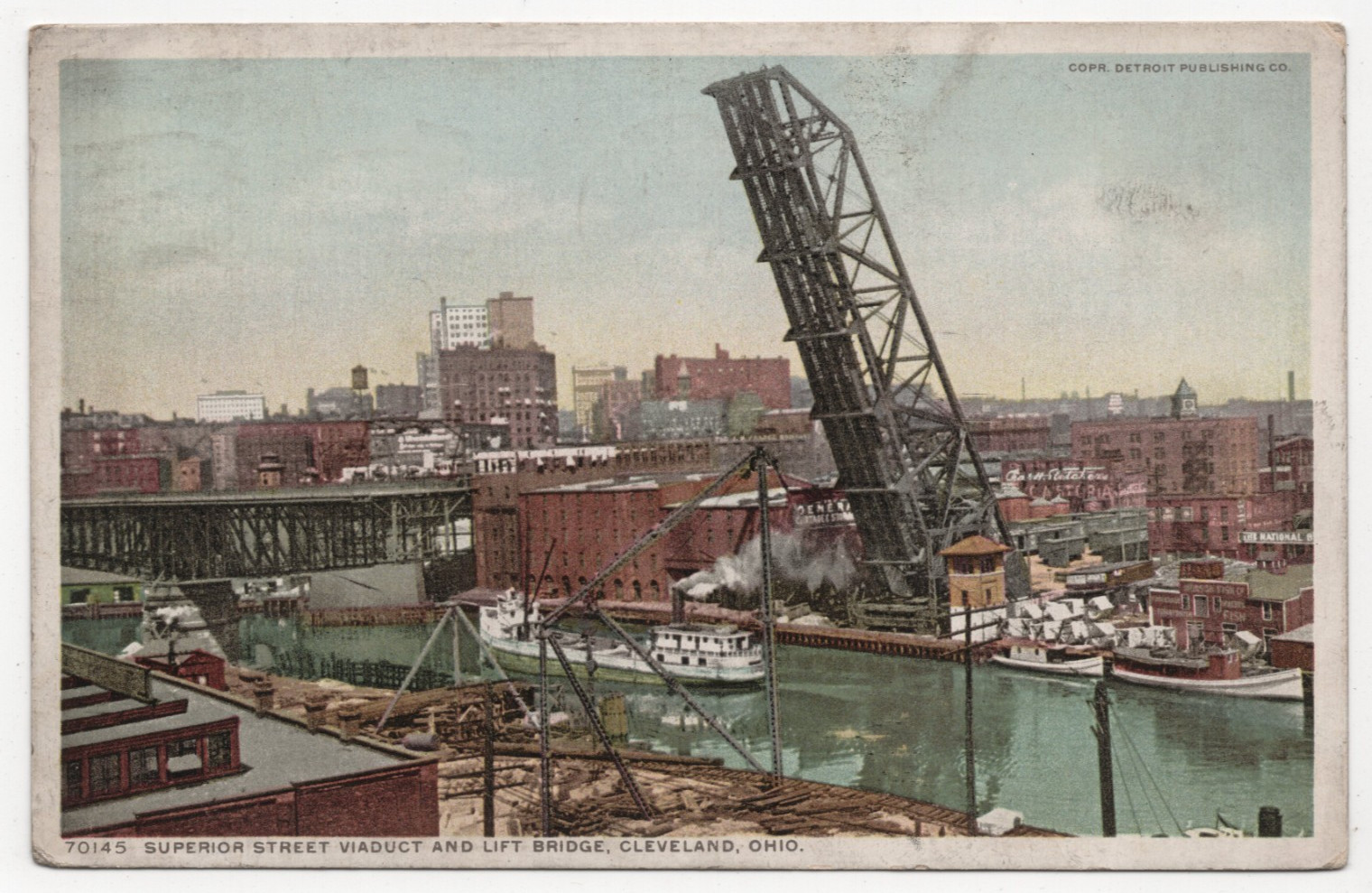 Superior Street Viaduct & Lift Bridge Cleveland OH Postcard Postmarked 1918
