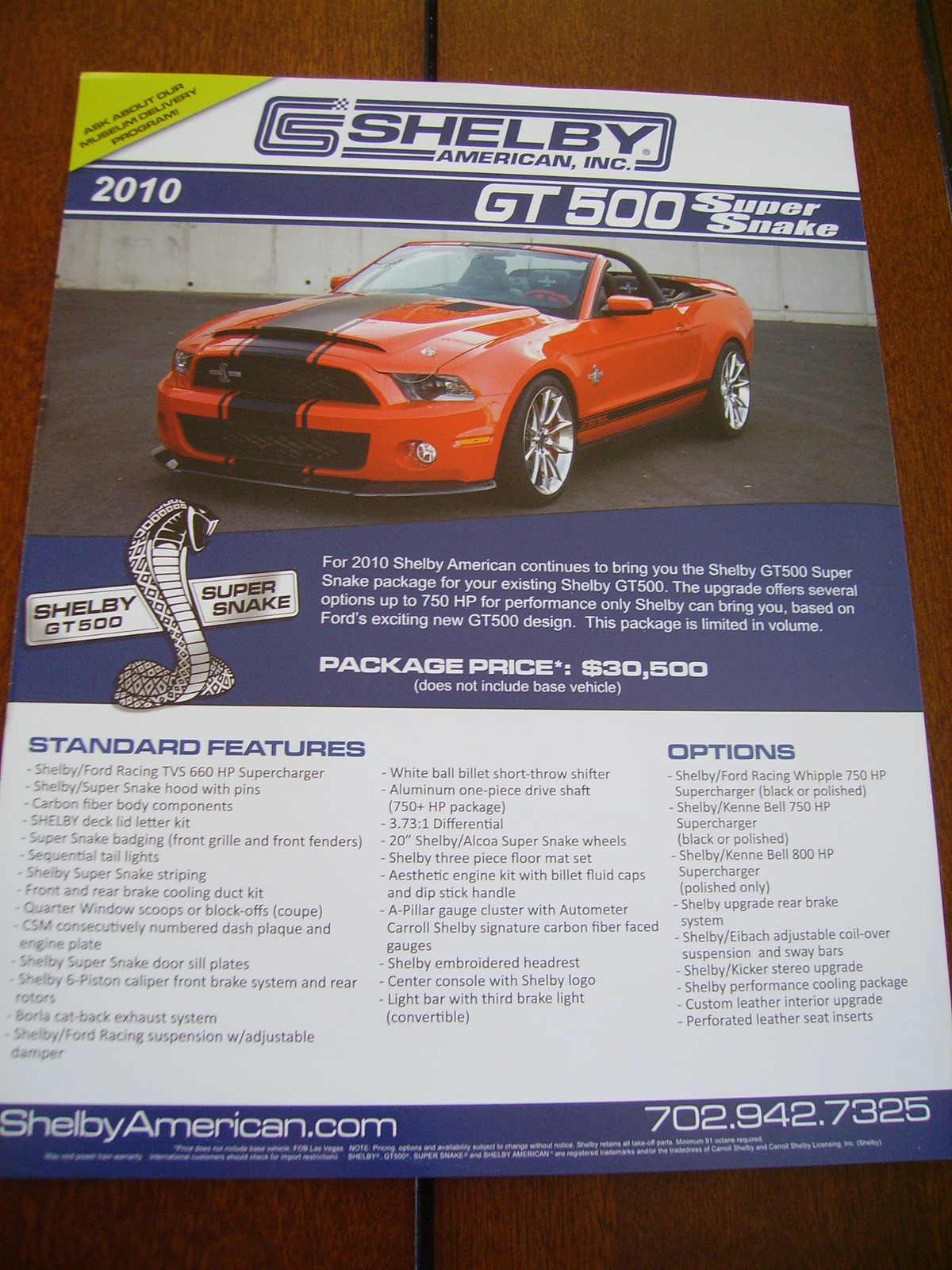 2010 SHELBY GT500 SUPER SNAKE - DOUBLE SIDED SALES SHEET / BROCHURE