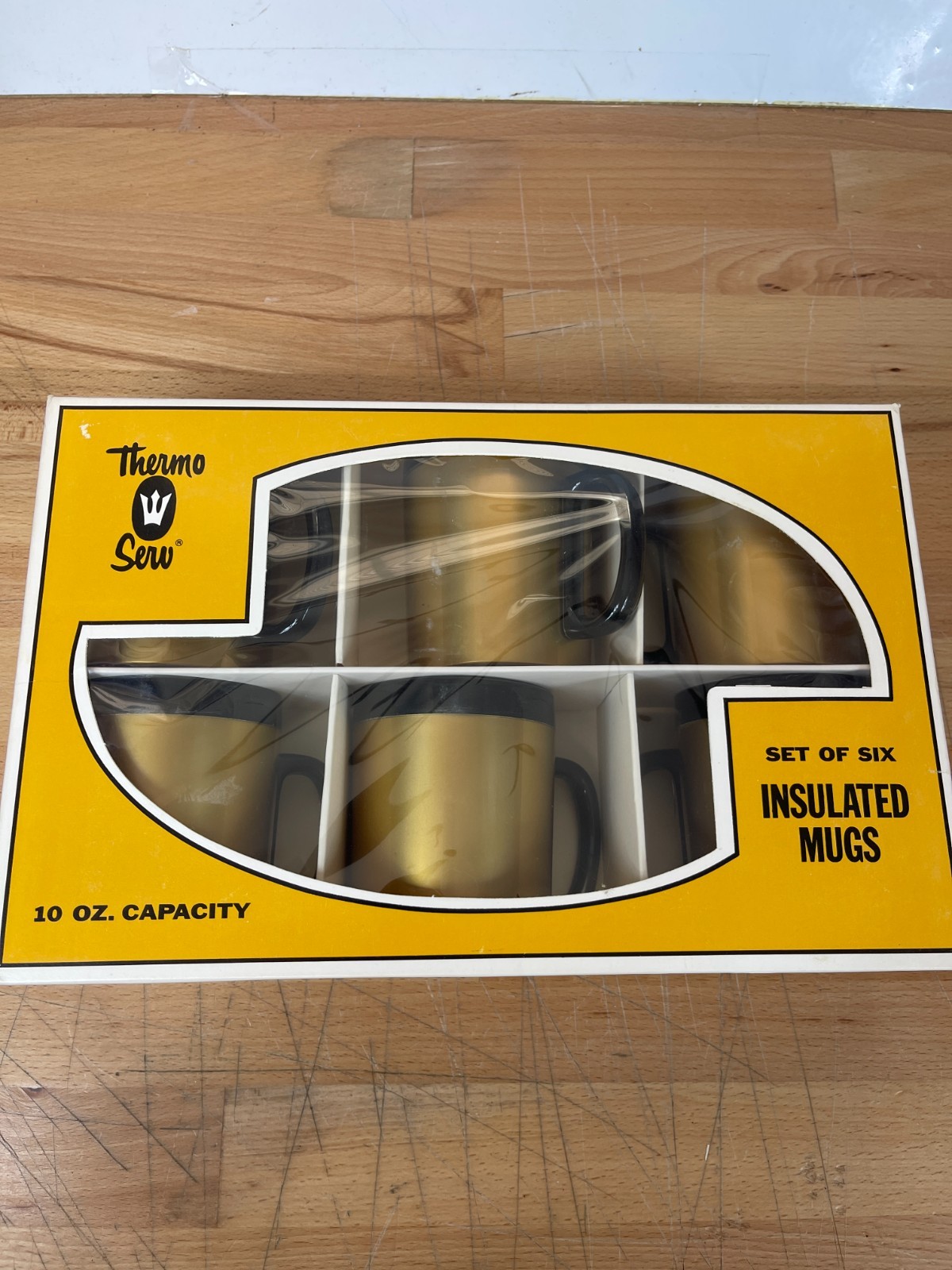 Vintage West Bend Thermo-Serv Gold & Black Mug cup set of 6 USA