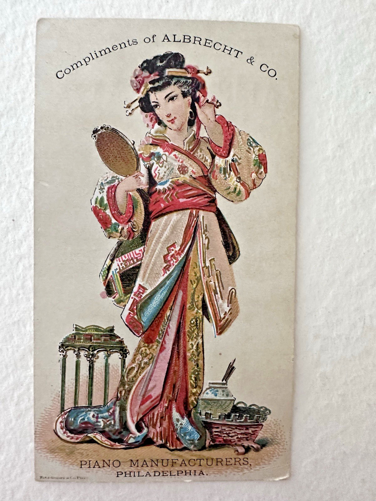 Antique Burgess & Co Waterbury CT Trade Card Victorian Japanese Lady Kimono