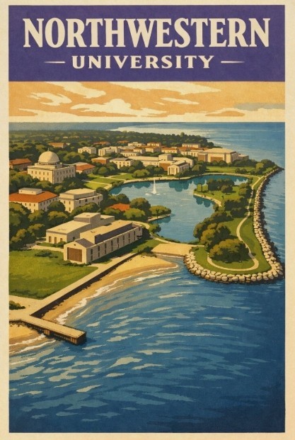 Northwestern University Poster - Campus View 🌟 - 12x18” - Premium