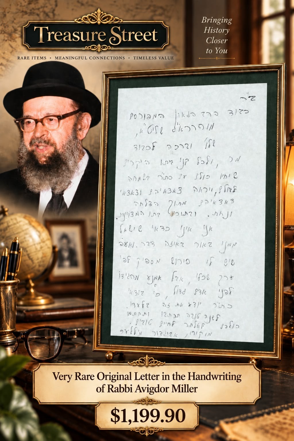 Very Rare  Handwritten Letter by Rabbi Avigdor Miller – Orthodox Musser  Icon