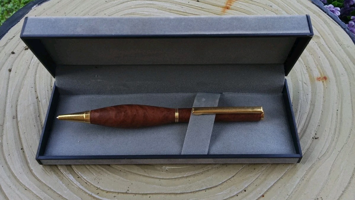 Vintage Handcrafted Wooden Ballpoint Pen in Case Walnut Works EUC