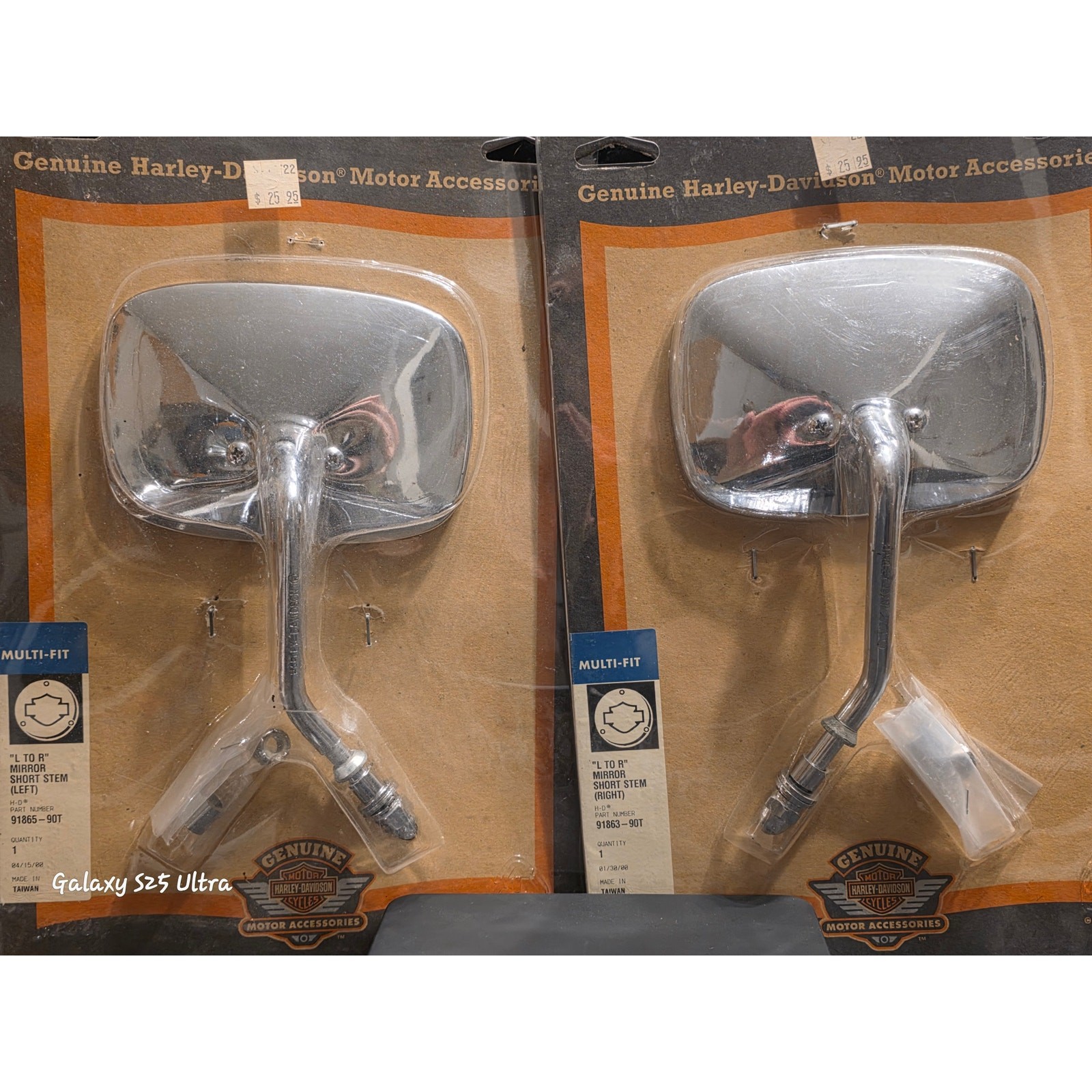 Harley Davidson OEM L&R Short Stem Mirrors 91863-90T 91865-90T NOS Vintage