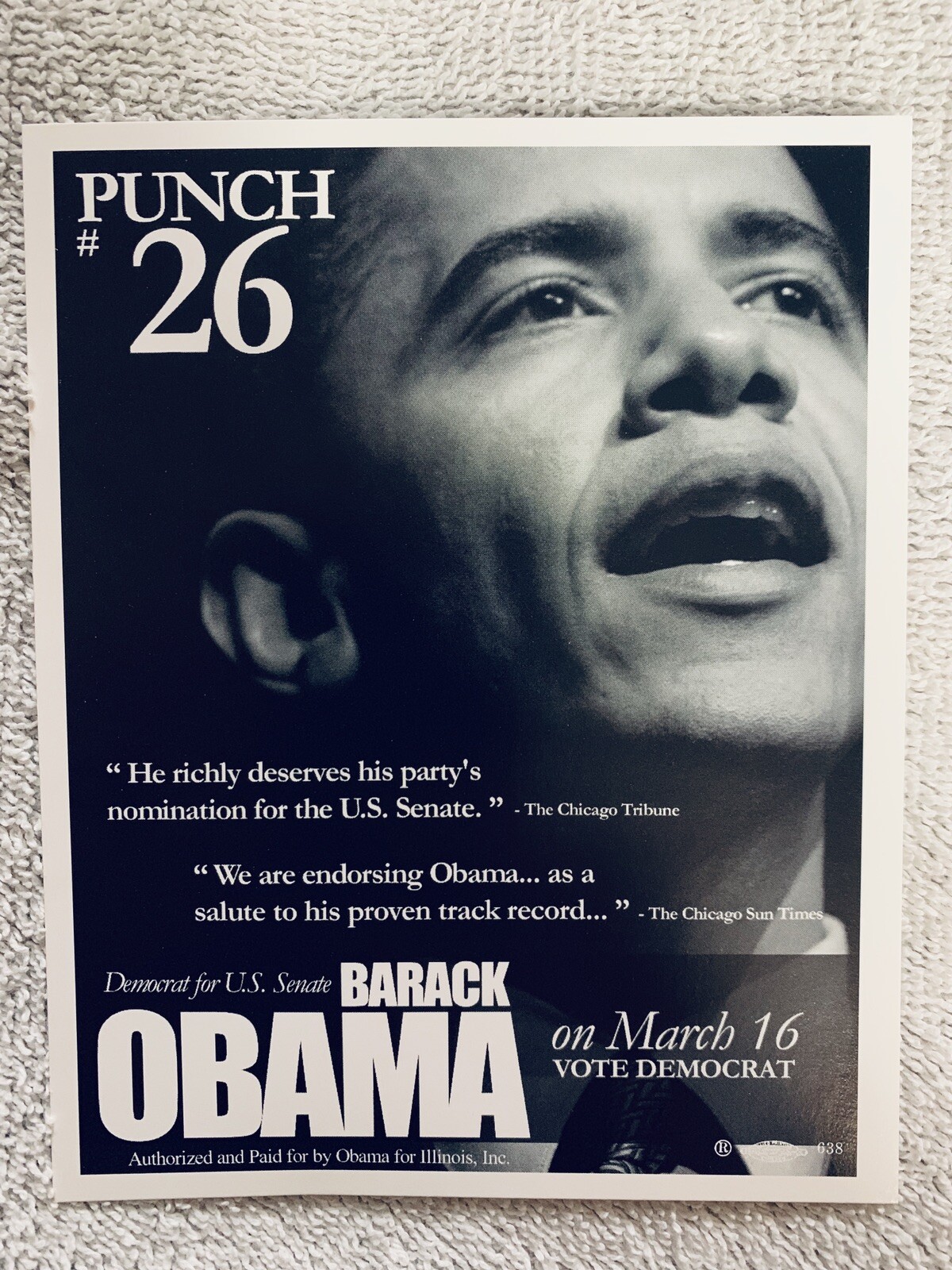 Original Official Barack Obama Senate Campaign Primary 2004 Handbill Union Made