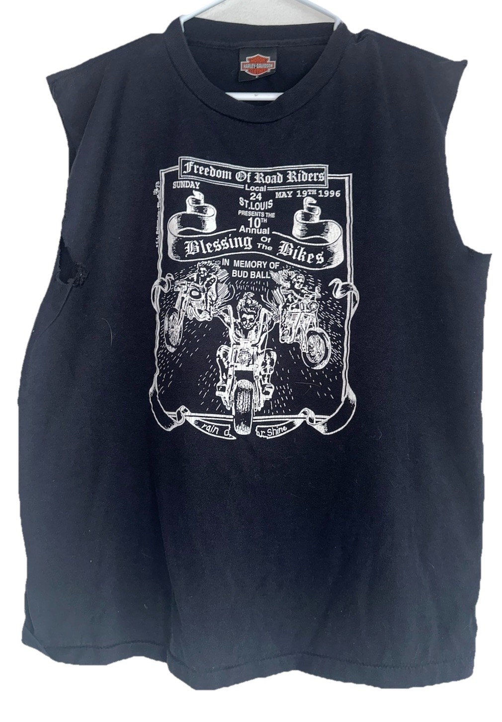 VTG 1996 Harley Davidson T Shirt Sz L Black Cut Off Sleeves St Louis Memory