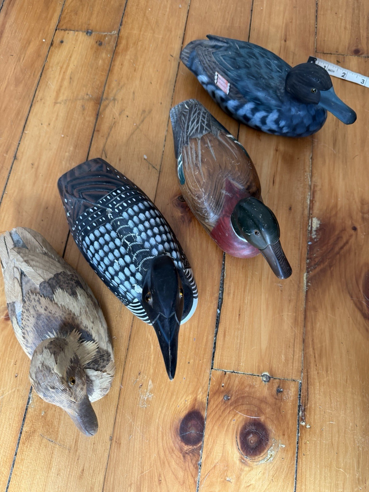 Lot of 4 Antique Decoy Wooden Ducks Hand Painted Vintage Decor Folk Art