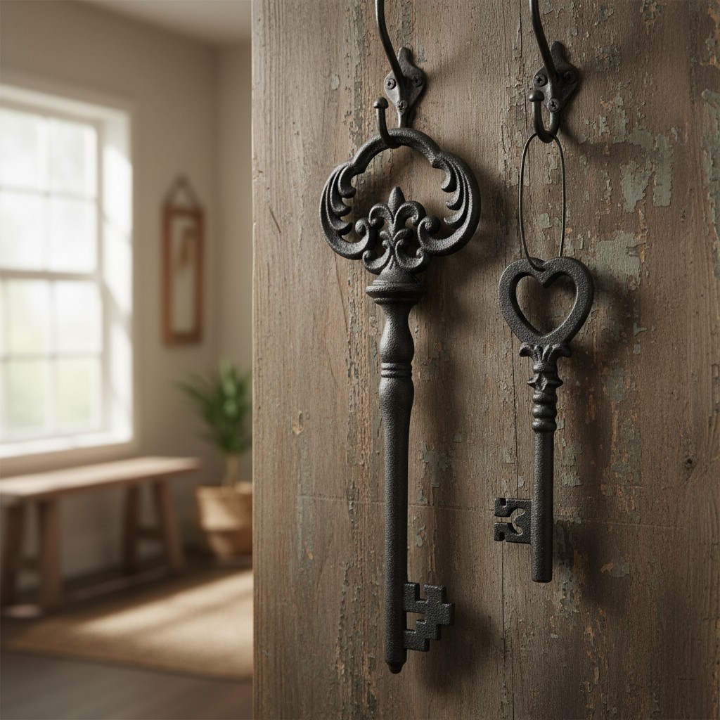 Elegant 2-Piece Cast Iron Skeleton Key Set - Vintage Wall Decor, 12
