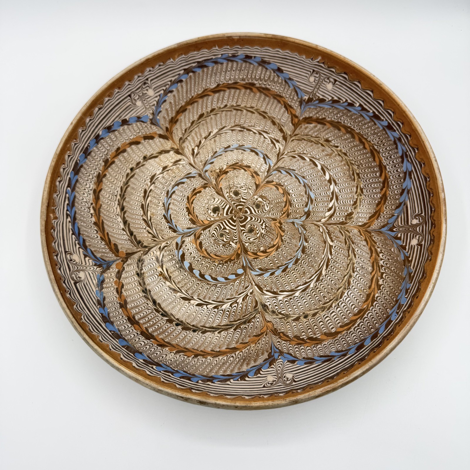 Large Vintage Studio Pottery Carved Mandala Bowl Signed J. Porlos 10.5\