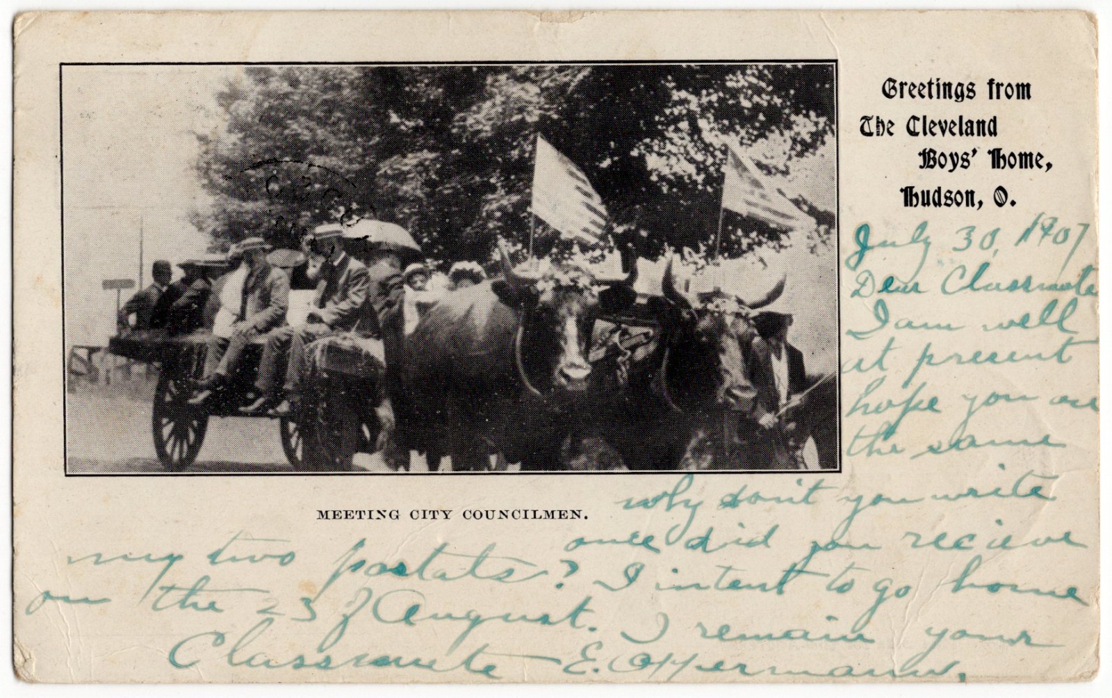 1907 Hudson Ohio Photo Postcard Cleveland Boys Home Parade City Councilmen