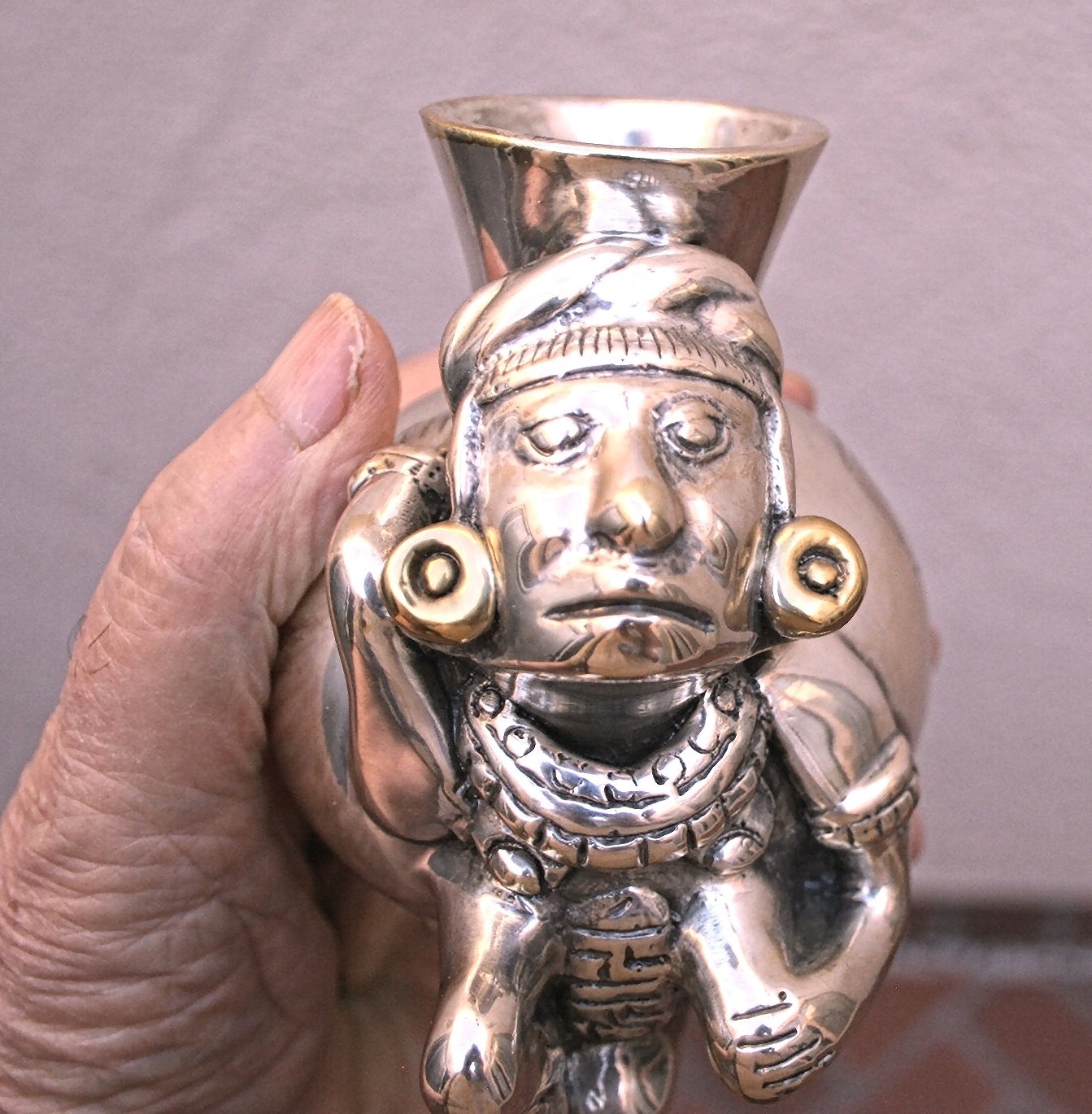 Toltec Silver Man Vessel – D’Argenta #409 – Silver Plated w/ Gold Accents