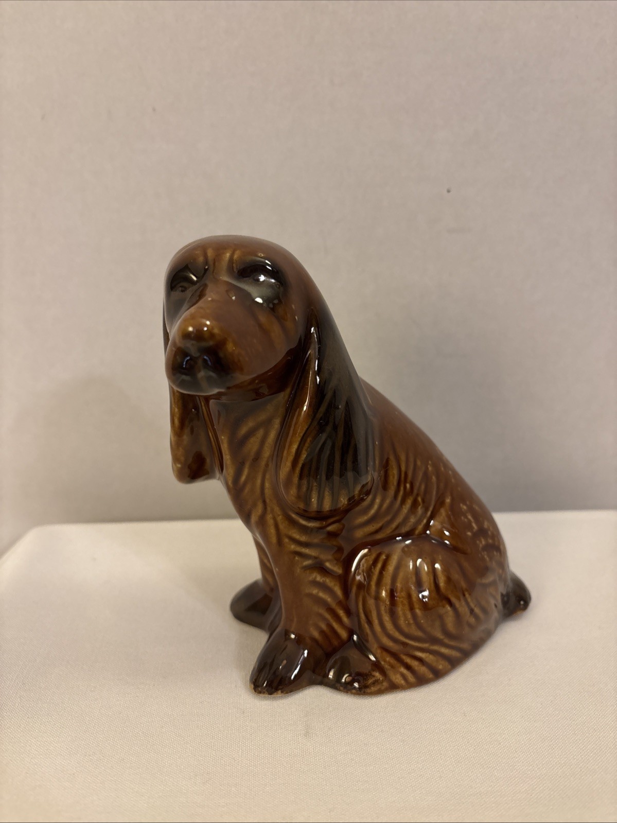 Signed MCS Cocker Spaniel Dog Figurine Porcelain Hand Painted Brown 6”T