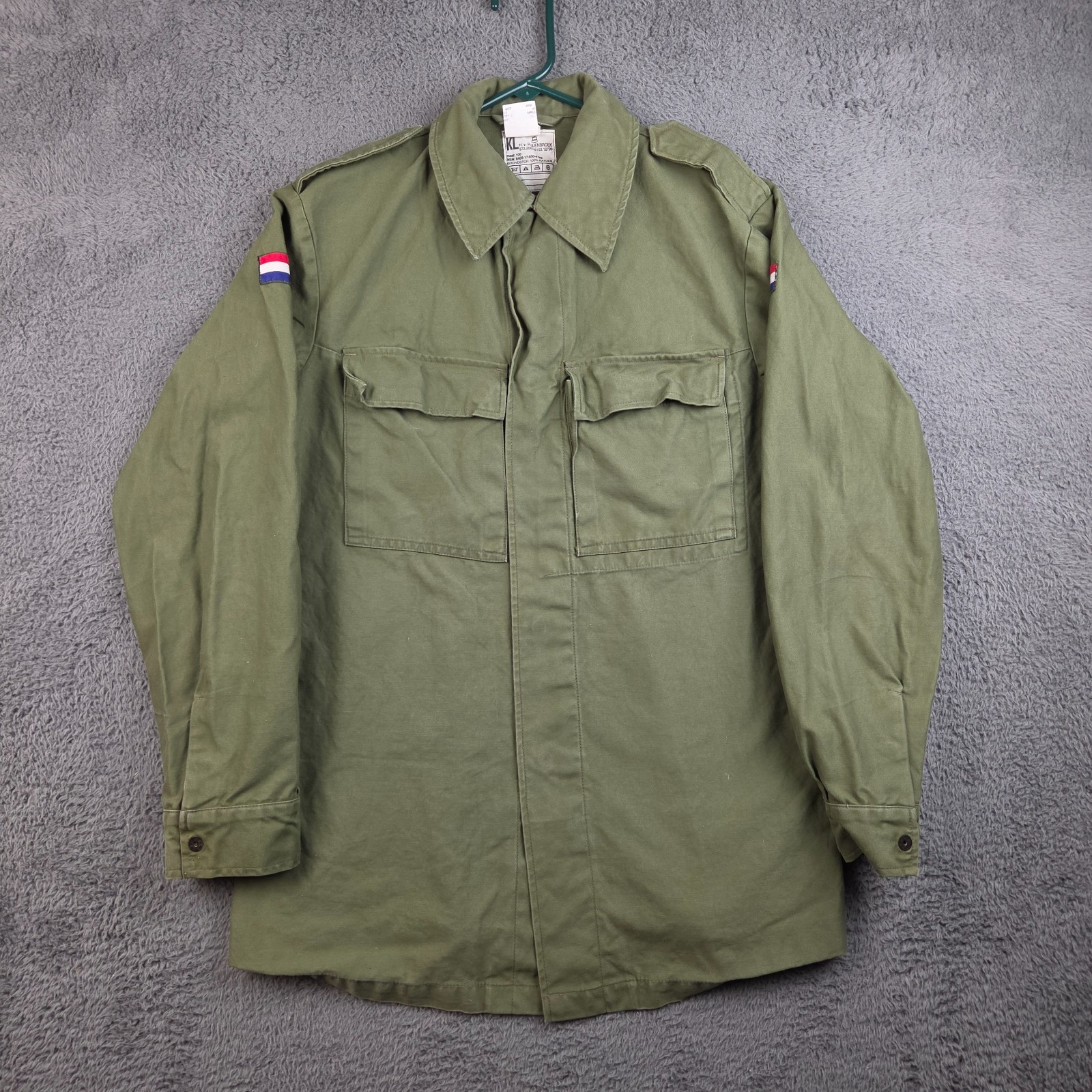 Vintage 1990 Dutch Army Field Shirt H v Puijenbroek Maat 100 Large Military OD