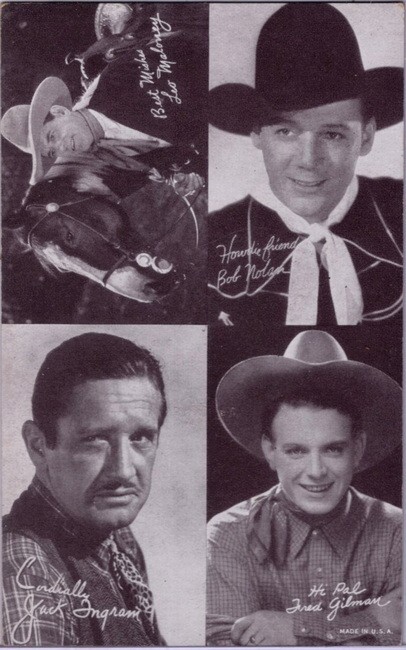 4 in 1 Western Arcade Card: Leo Maloney, Bob Nolan, Jack Ingram, Fred Gilman