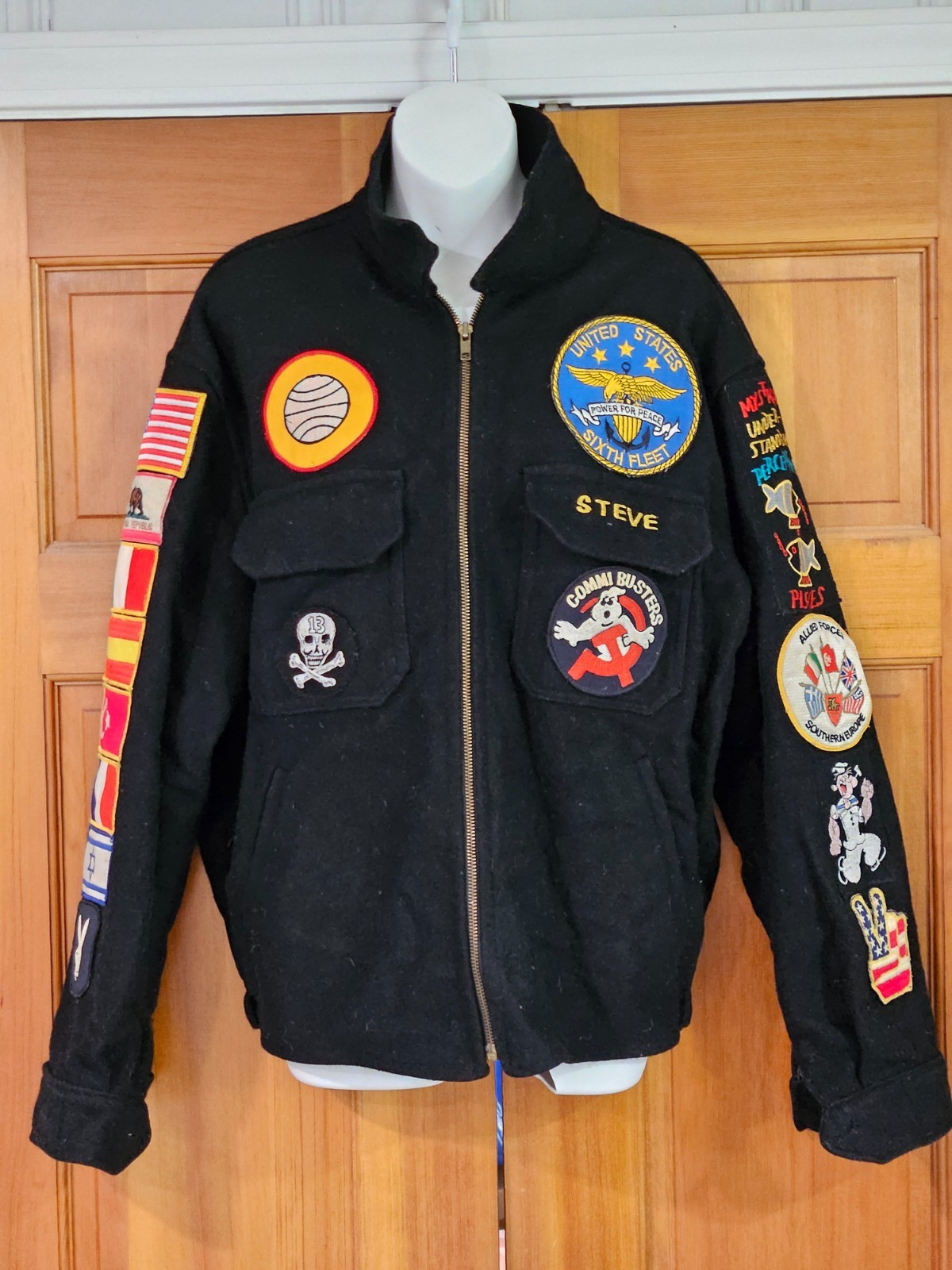 1990 USS JOHN RODGERS DD-983 CALIFORNIA TOUR CRUISE WOOL JACKET WITH PATCHES