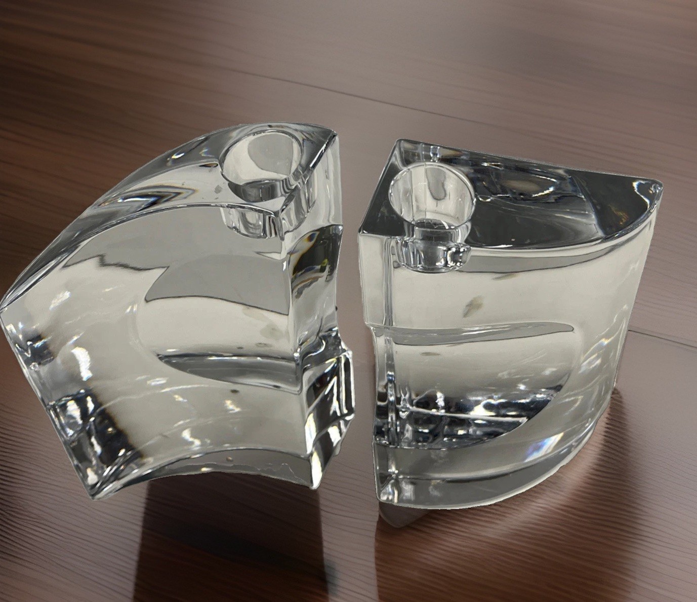 Stunning Pair Of Nambe Tisdale Modernist Crystal Candlestick Holders MINT
