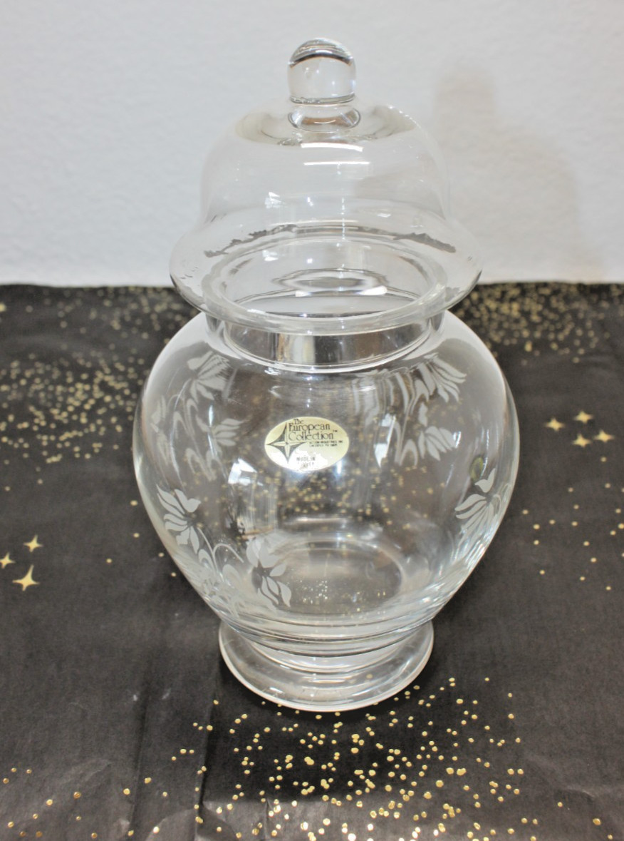 VINTAGE ETCHED GLASS GINGER JAR 8\