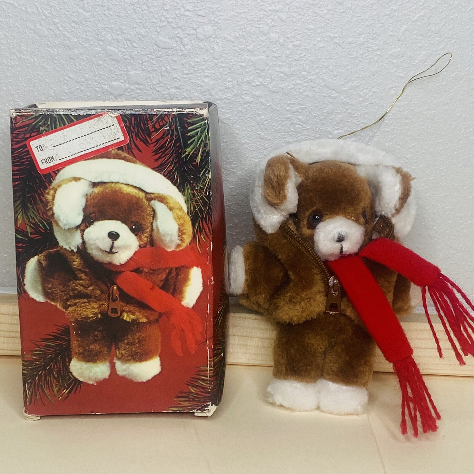Vintage 1984 Avon Brown PLUSH PUPPY Christmas Xmas Tree Ornament Decoration Dog